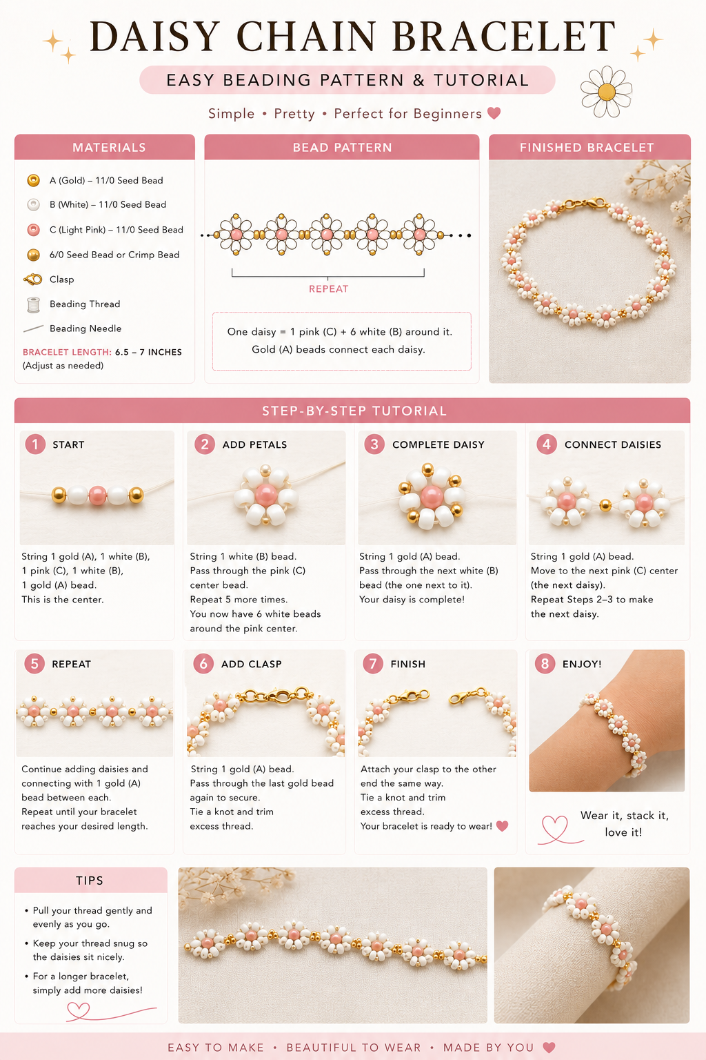Daisy Chain Bracelet Beading Pattern & Tutorial