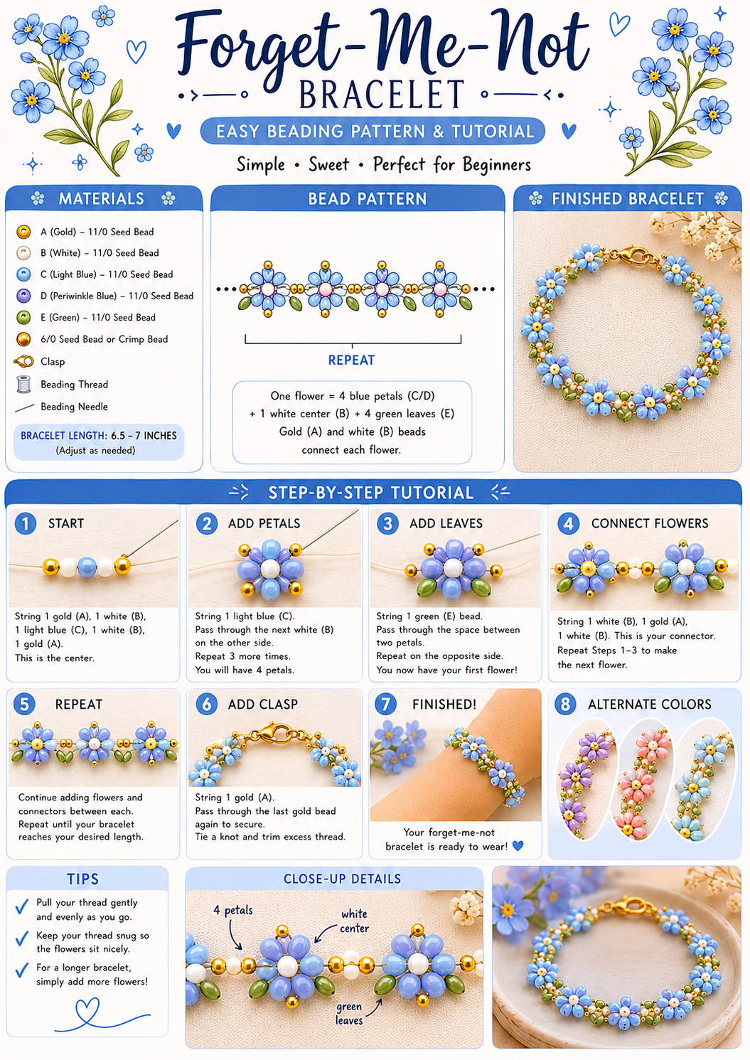 Forget-Me-Not Bracelet Beading Pattern & Tutorial