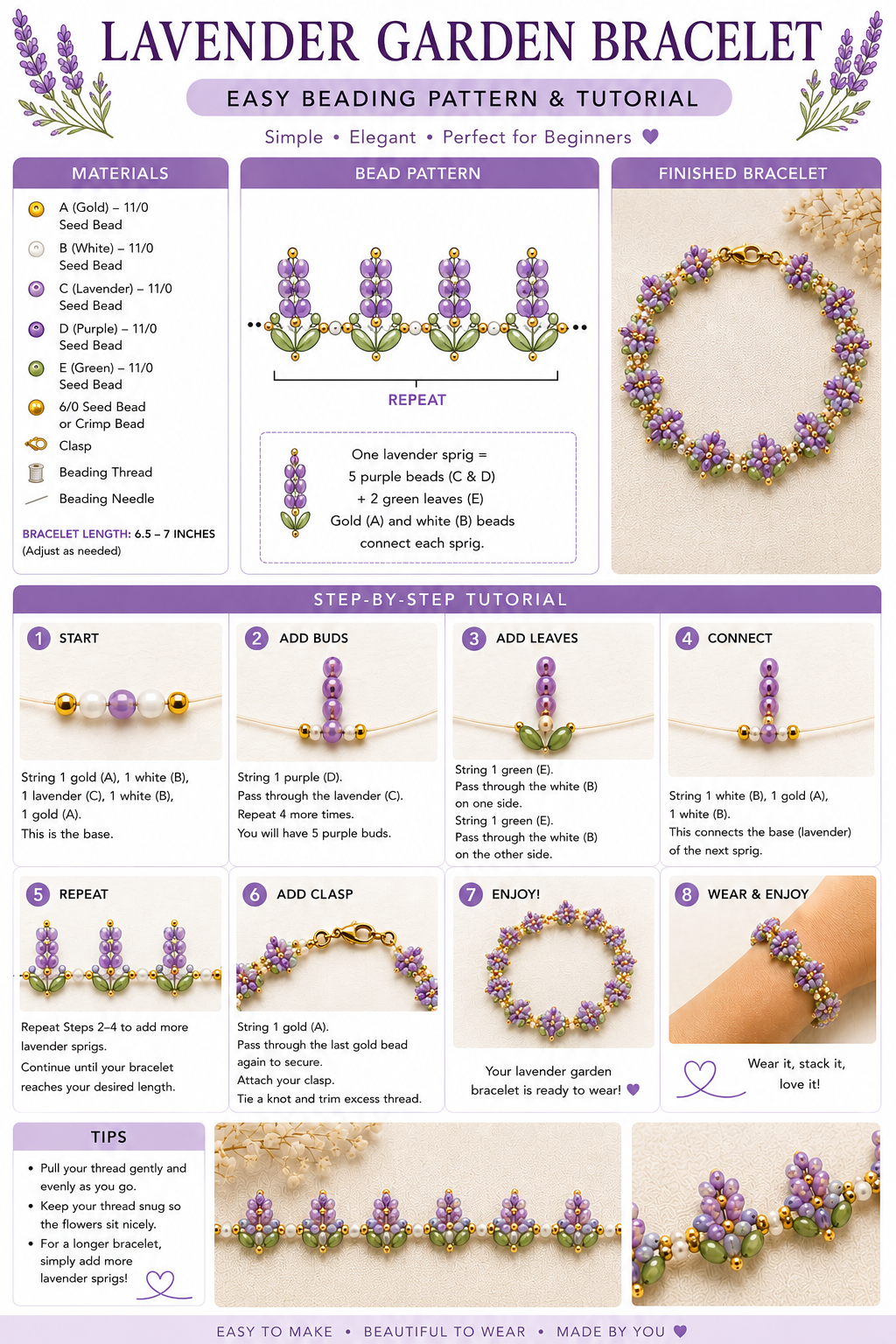 Lavender Garden Bracelet Beading Pattern & Tutorial