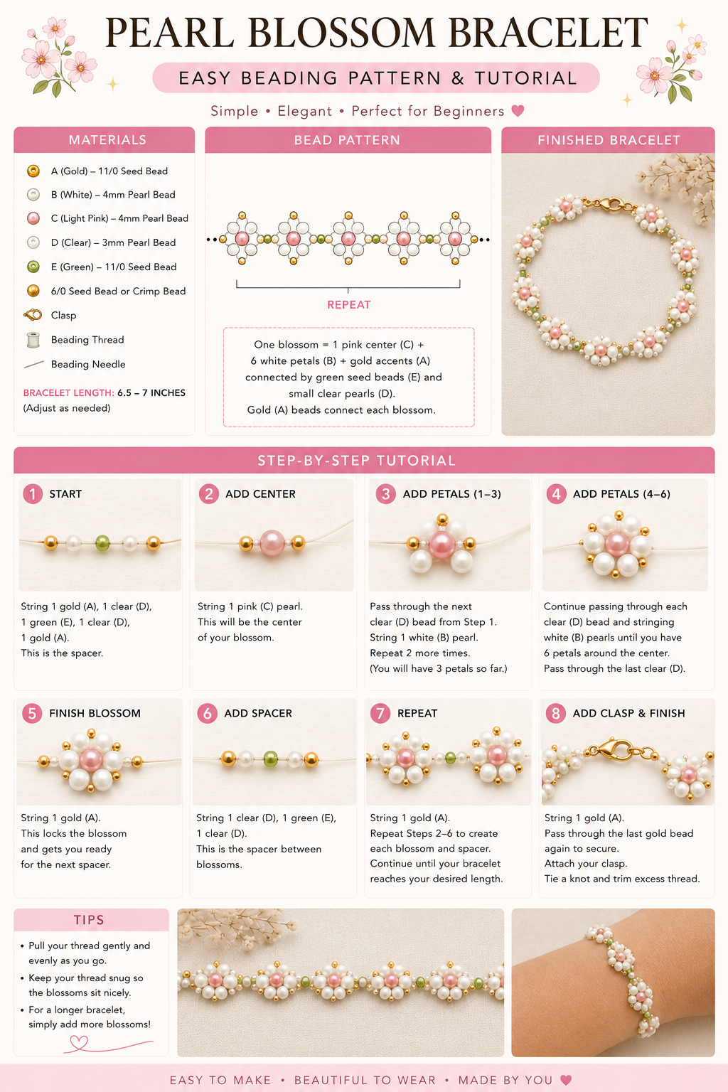Pearl Blossom Bracelet Beading Pattern & Tutorial