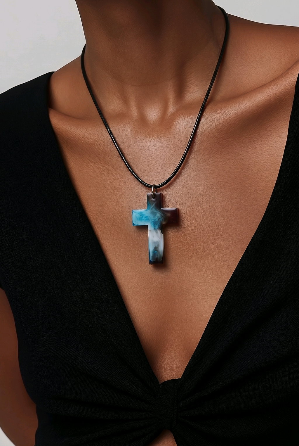 Ocean Mist Cross Pendant & Earrings Set - Handmade