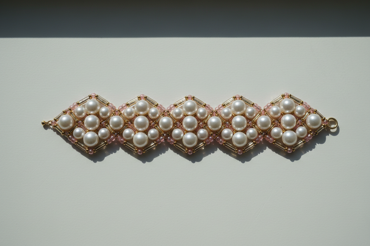 Finished Heavenly Harmony pearl and blush gold beaded bracelet