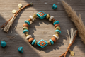 Finished Boho Luxe chunky beaded bracelet in turquoise, terracotta, cream and gold